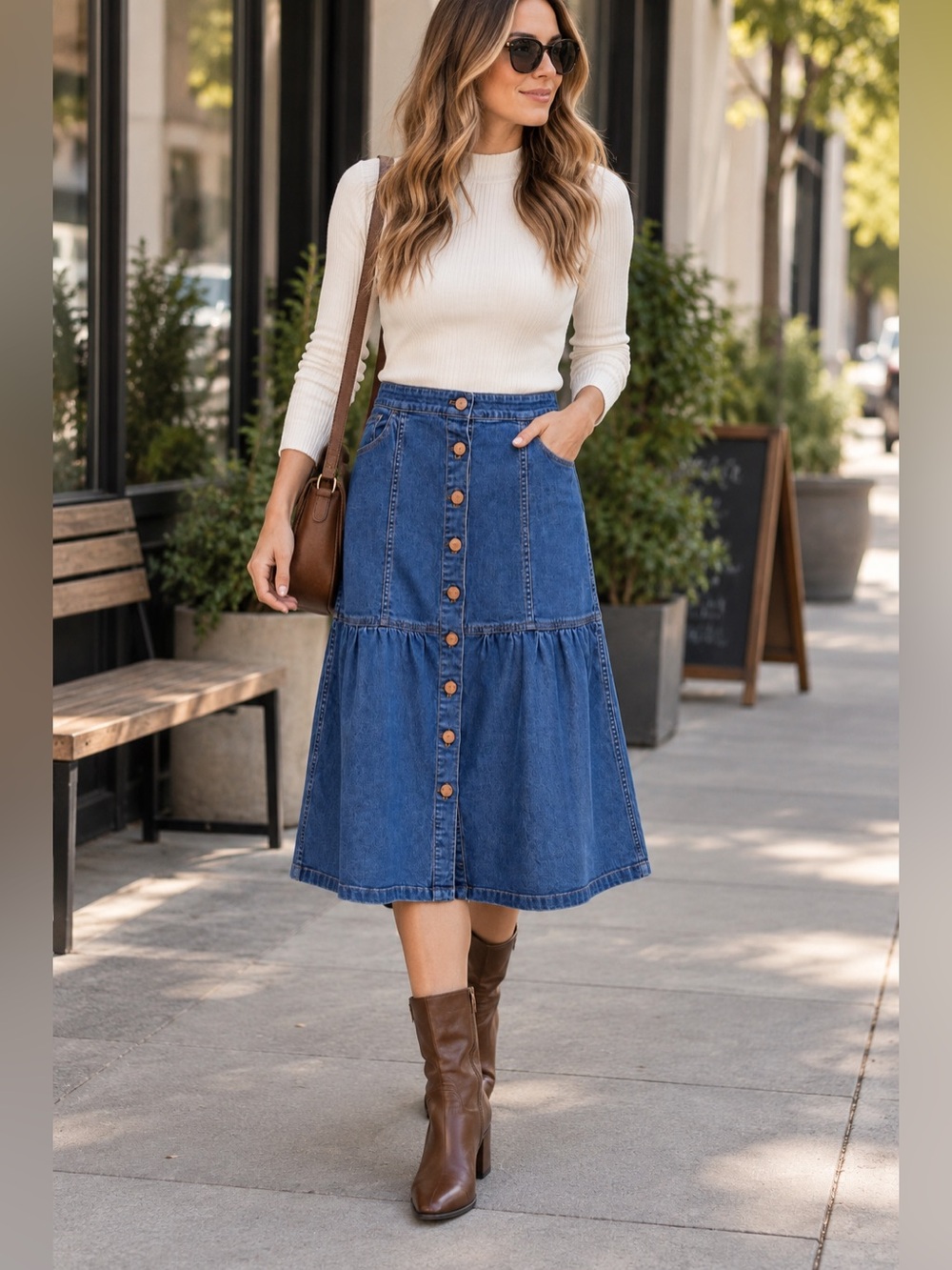 Madewell Denim Button Front Tiered Midi Skirt Size 29 Blue